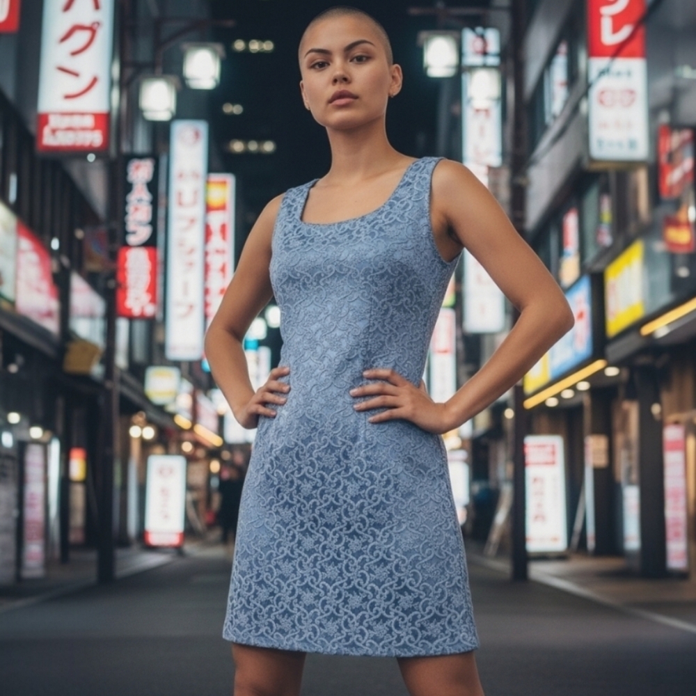 90's Blue Baroque Sheath/Bodycon  Dress